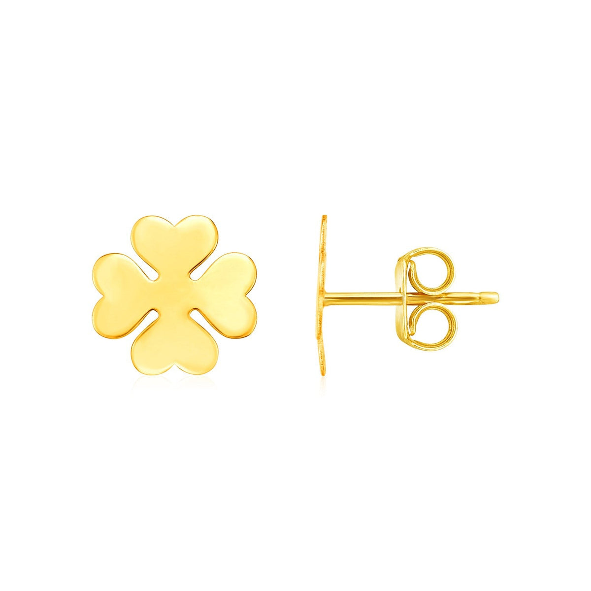 14K Yellow Gold Four Leaf Clover Earrings(10mm)