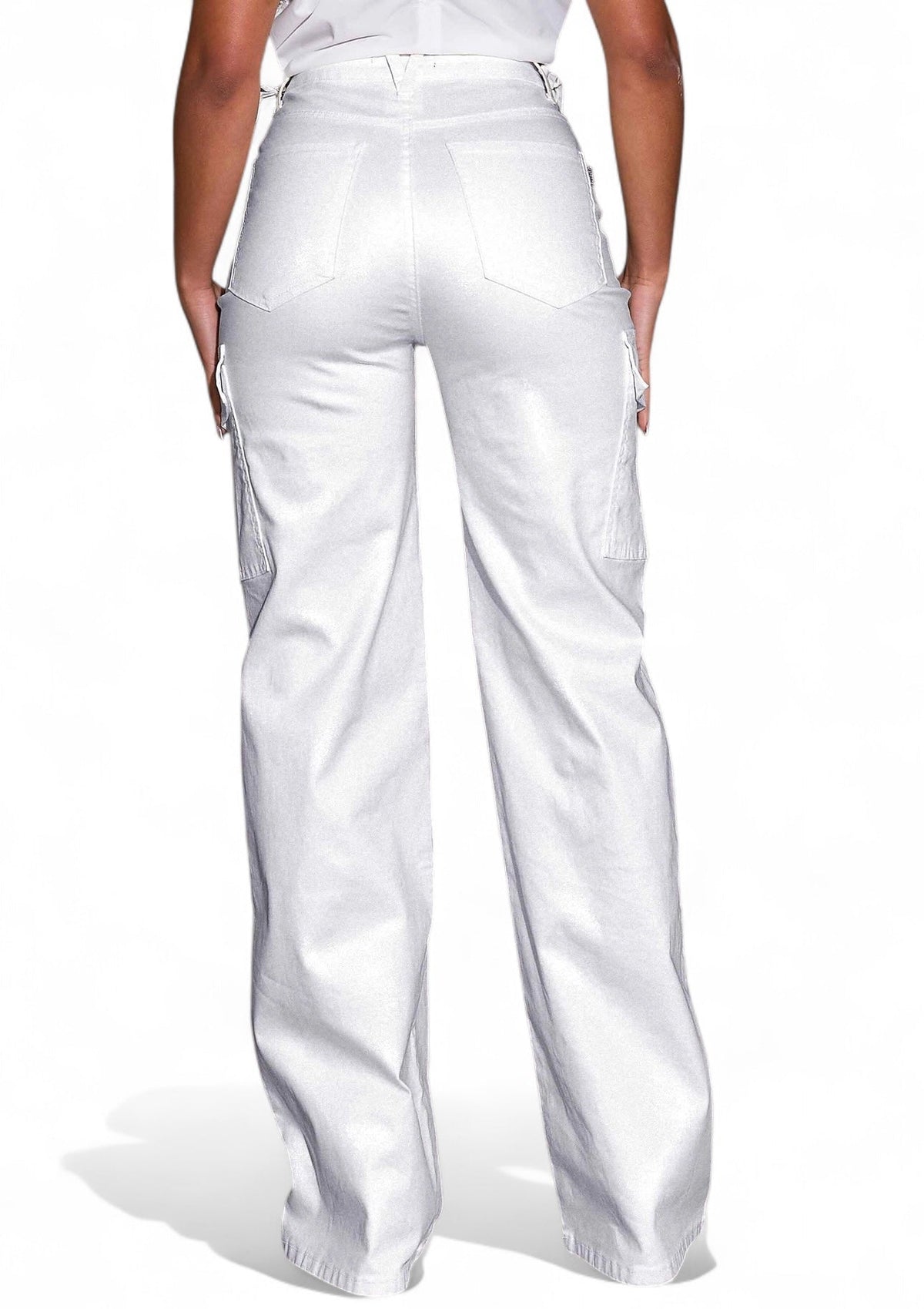 Water / Dirt Repellent White Coated Cargo Wide Leg Pants {Great Stretch}