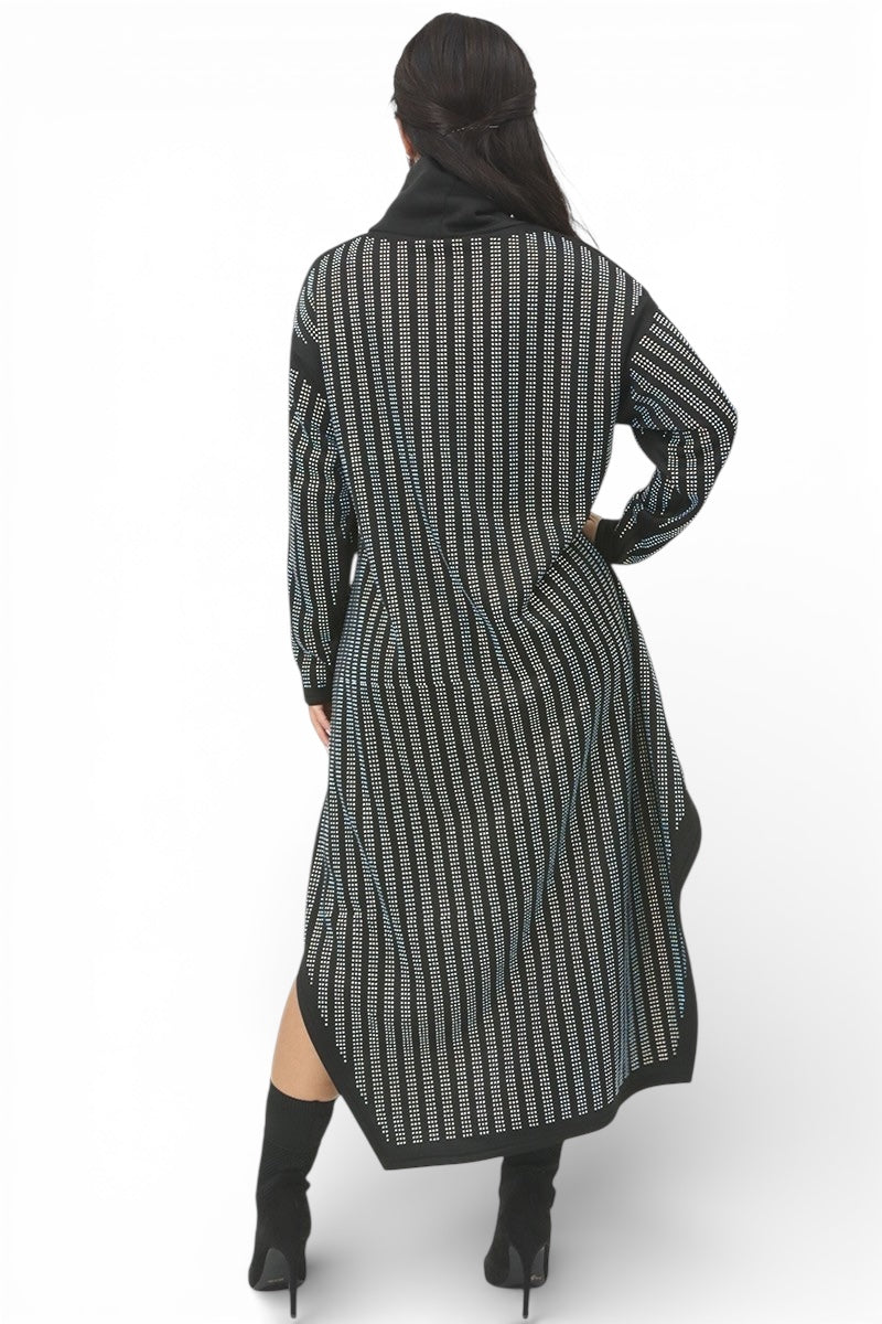 Rhinestone Mock Neck Detail Hi Lo Top / Dress