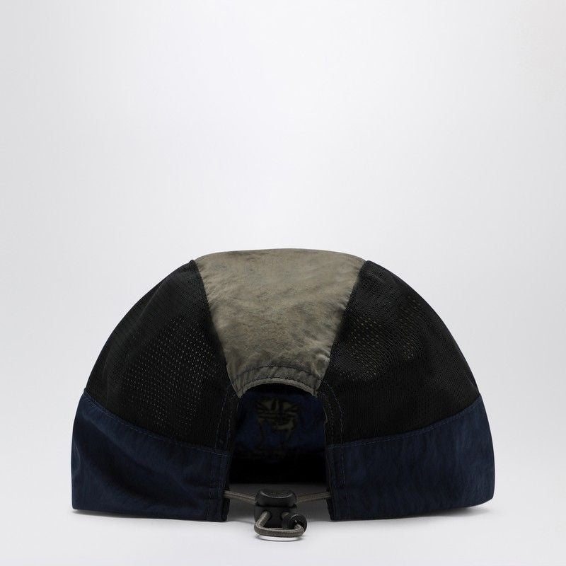 Back view of a black and gray cap on a white background