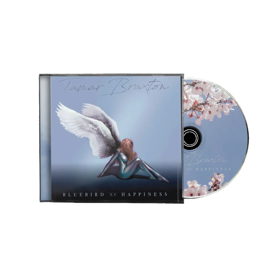 Tamar Braxton Bluebird of Happiness music CD cover art featuring a portrait of the artist against a floral background.