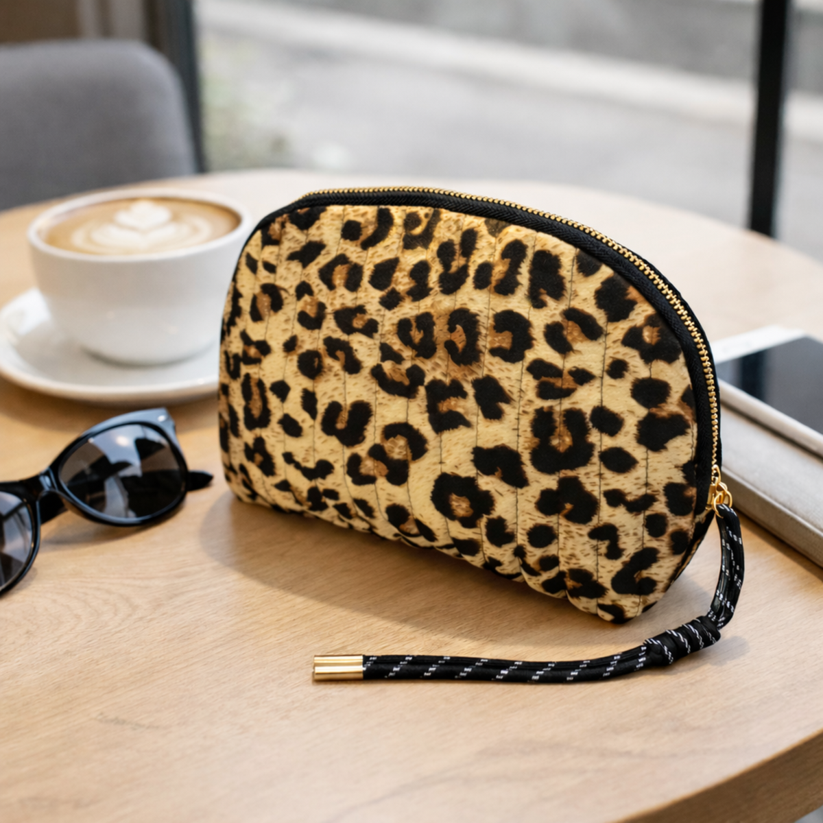 Vintage-Inspired Quilted Leopard Cosmetic Case – Curved Makeup Pouch in Classic and Floral Animal Print