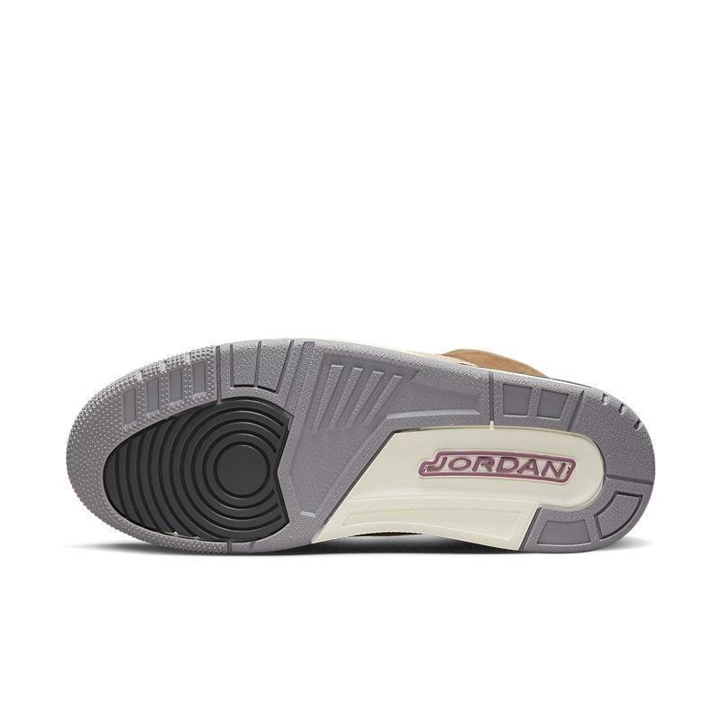 Side view of a Jordan Air Jordan 3 Retro 'Winterized Archaeo Brown' sneaker with a white sole and brown side panel on a white background