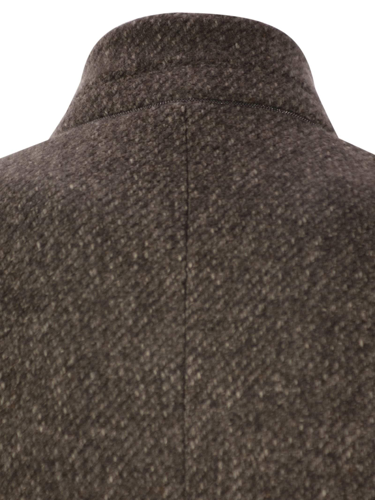 Brunello Cucinelli Women Wool And Cashmere Diagonal Mélange Coat With Belt And Necklace