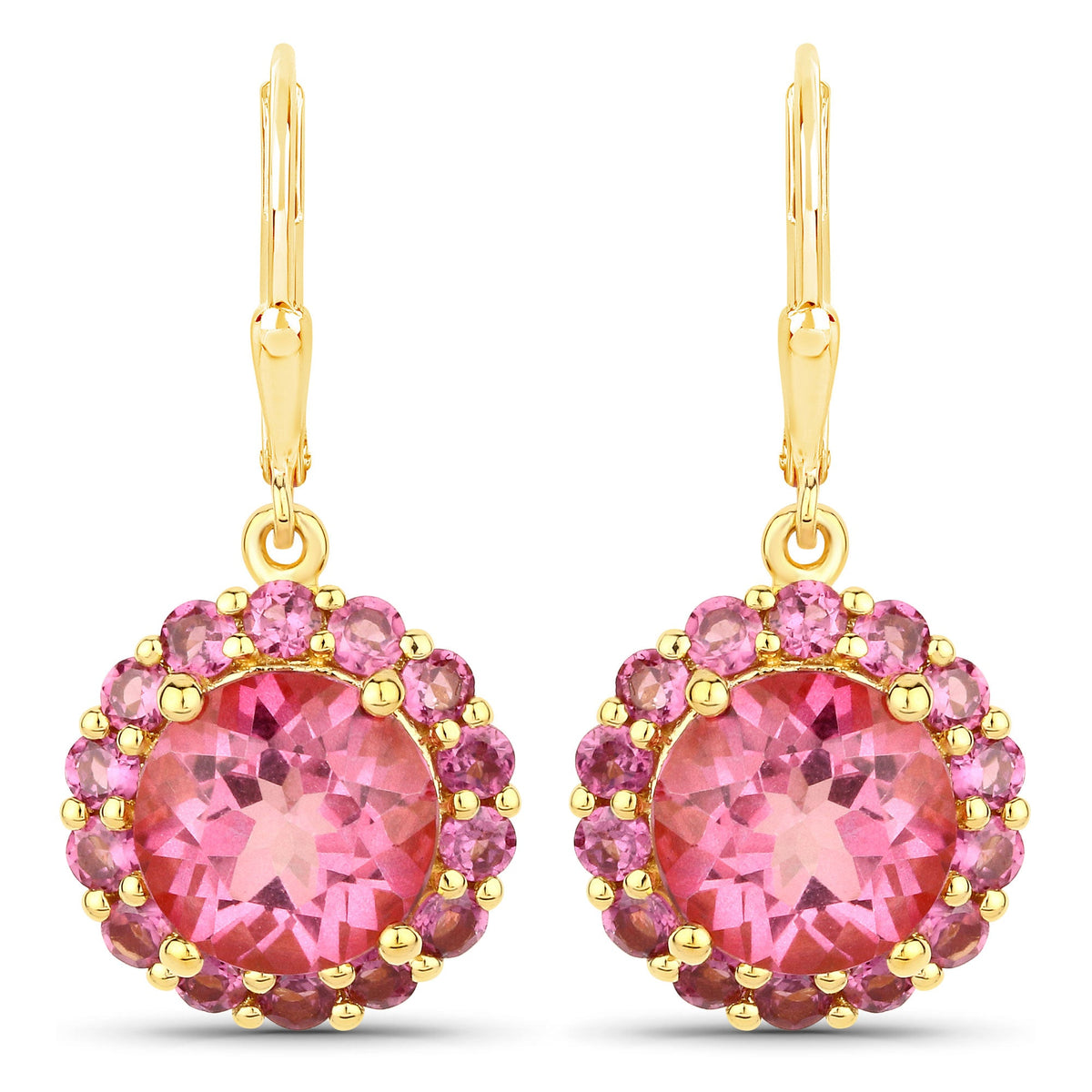 10.74 Carat Genuine Pink Topaz and Rhodolite Garnet .925 Sterling Silver Earrings