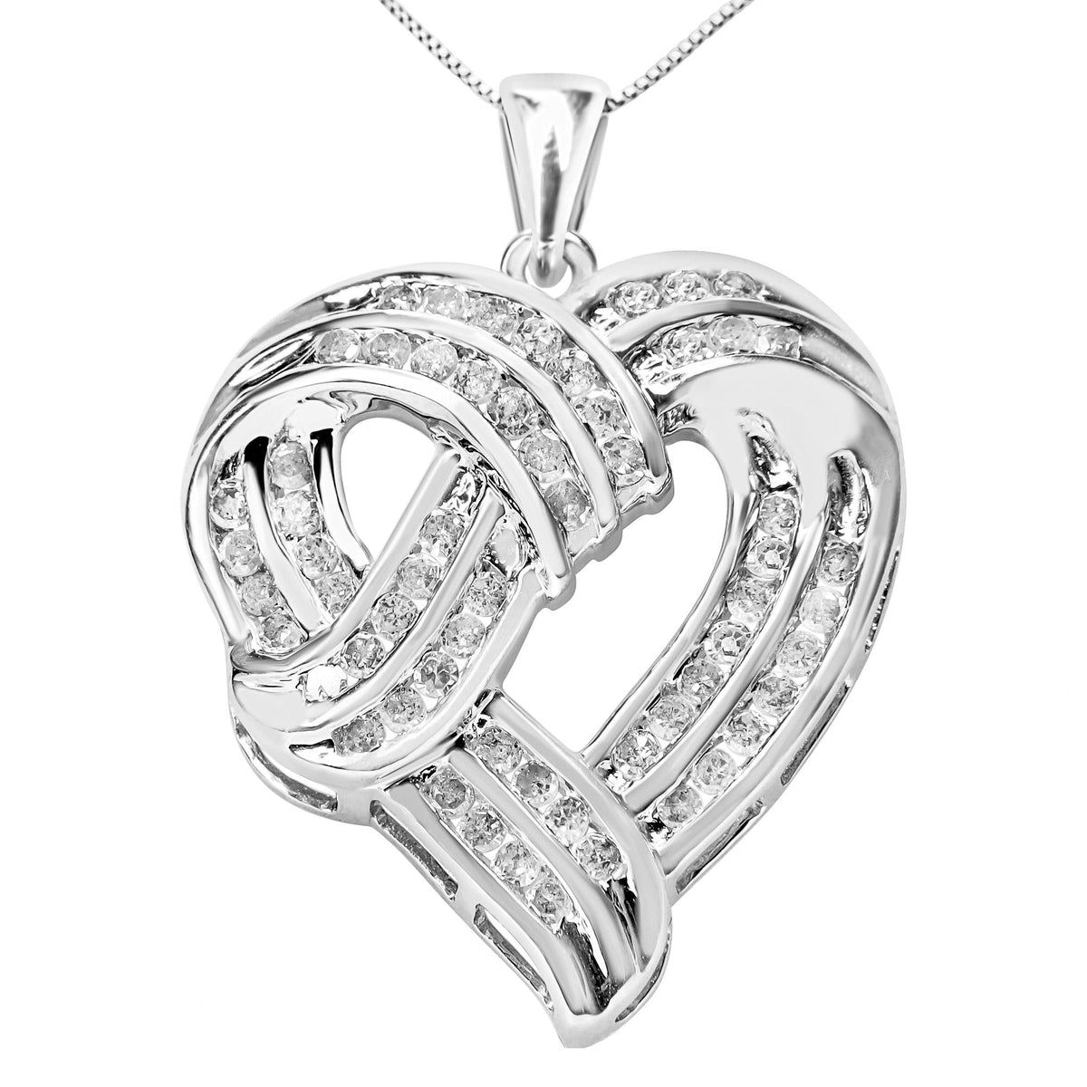 Heart-shaped diamond pendant on a white background