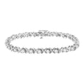 Silver bracelet with clear gemstones on a white background. 1 CTW Natural Diamond X-Link Tennis Bracelet in .925 Sterling Silver – Round-Cut Diamond Luxury Bracelet for Women | 7 Inch Fine Jewelry