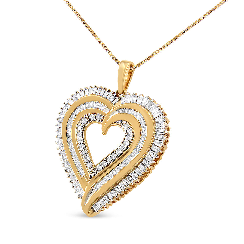Gold heart-shaped pendant with diamonds on a white background