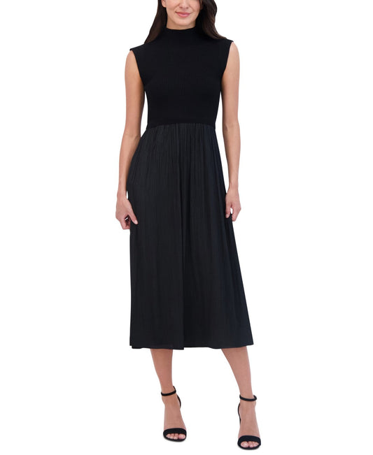 Vince Camuto Womens Mixed-Media Turtleneck Dress - Black, XL