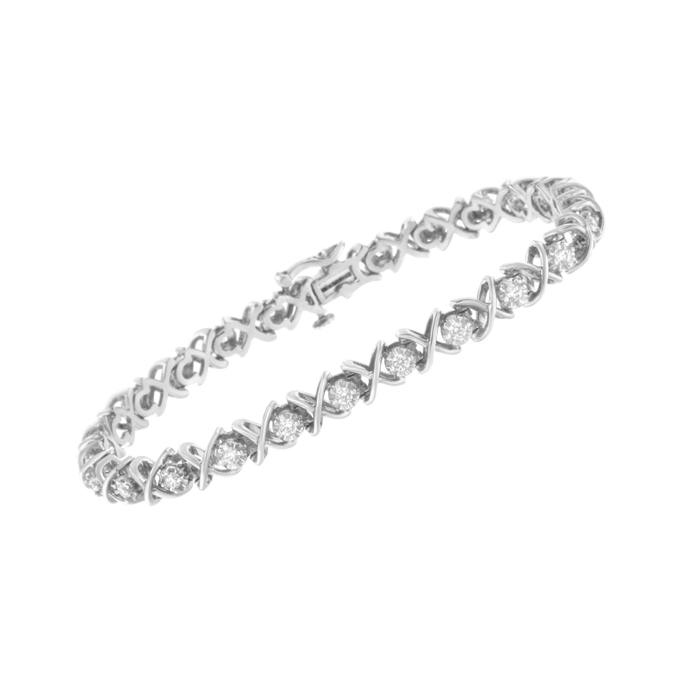 Silver bracelet with clear stones on a white background