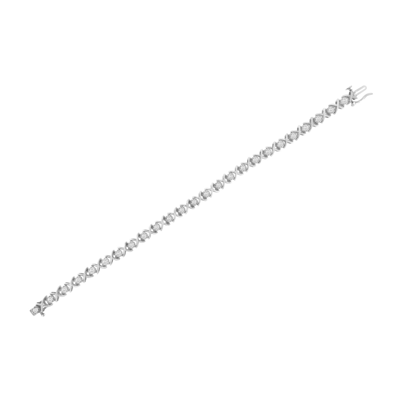 Silver bracelet with clear stones on a white background