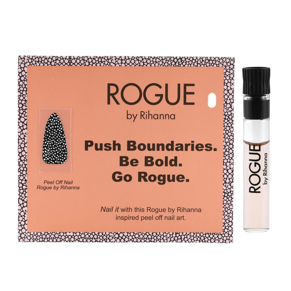Rihanna perfume sample set featuring five travel-sized fragrance vials including Crush, Reb'l Fleur, Kiss, Rogue, and Rebelle arranged on a clean white background. Perfect gift set for discovering Rihanna’s signature scents.