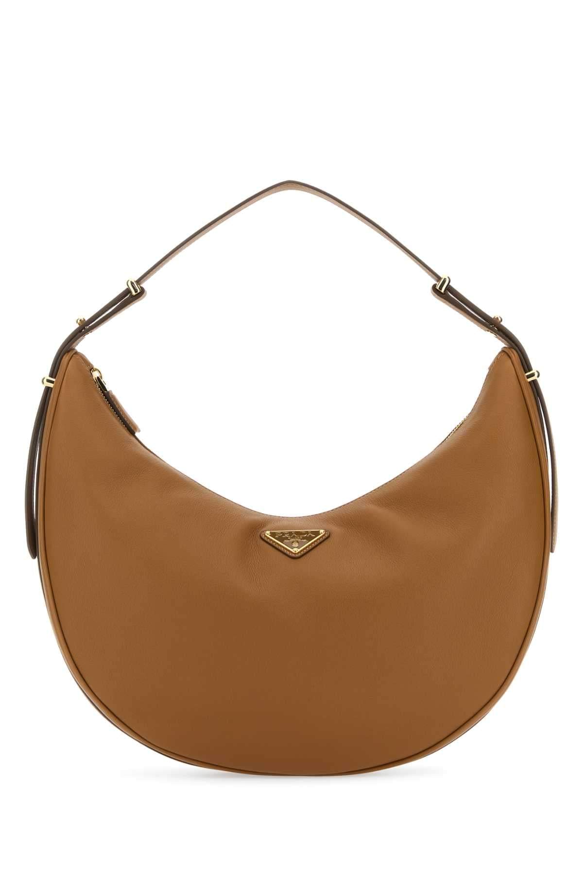 Prada Women Caramel Leather Big Arquè Handbag