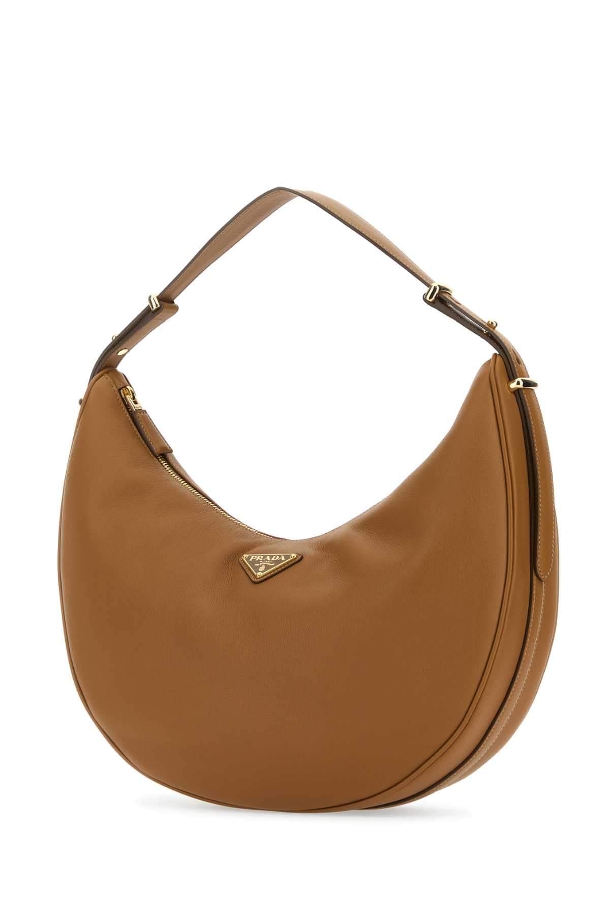 Prada Women Caramel Leather Big Arquè Handbag