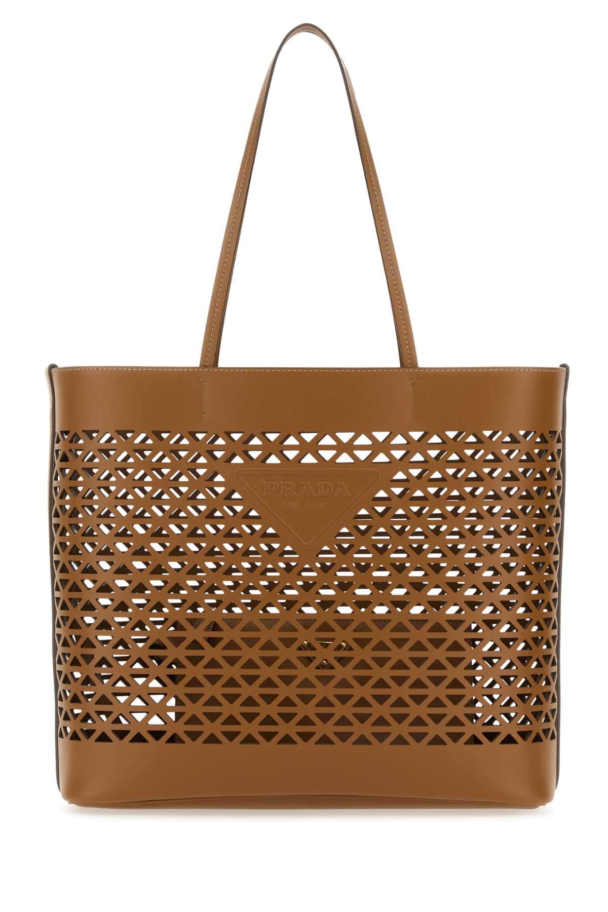 Prada Women Caramel Leather Shopping Bag