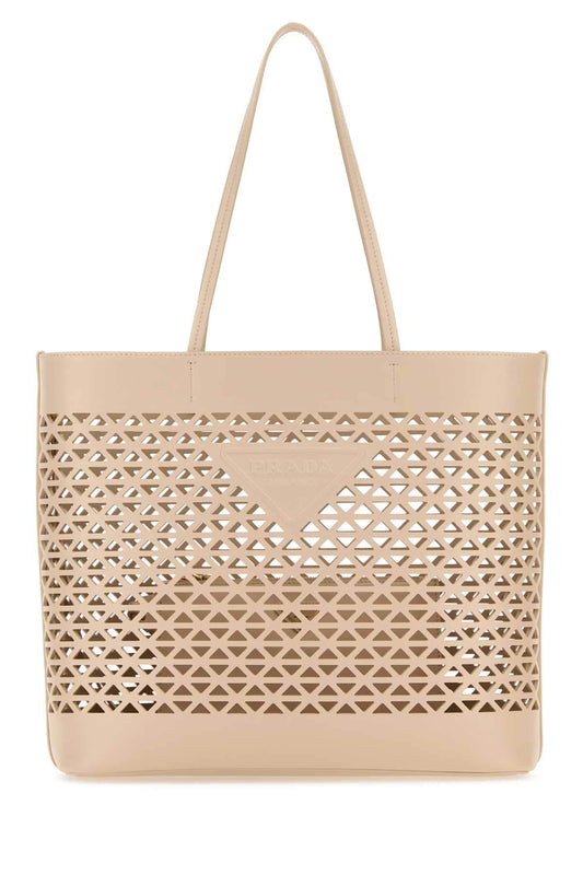 Prada Women Sand Leather Shopping Bag