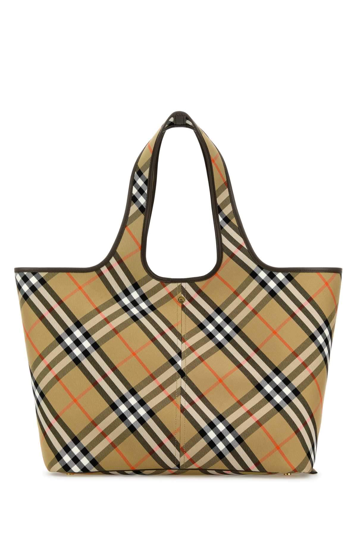 Burberry Women Embroidered Canvas Medium Check Shopping Bag