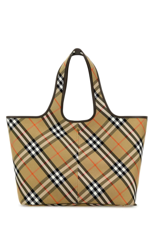 Burberry Women Embroidered Canvas Medium Check Shopping Bag