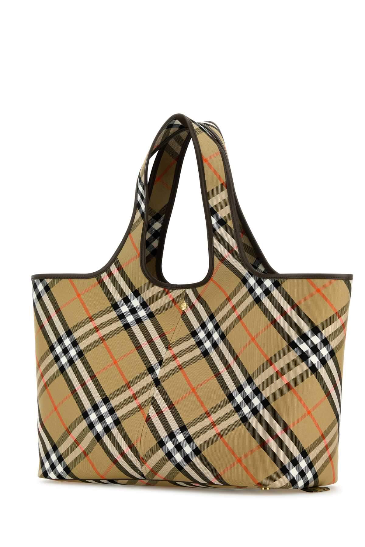 Burberry Women Embroidered Canvas Medium Check Shopping Bag