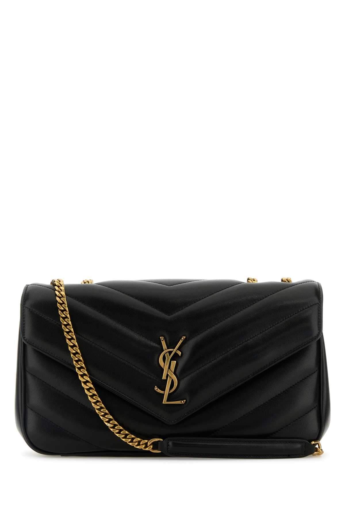 Saint Laurent Women Black Leather Medium Loulou Shoulder Bag