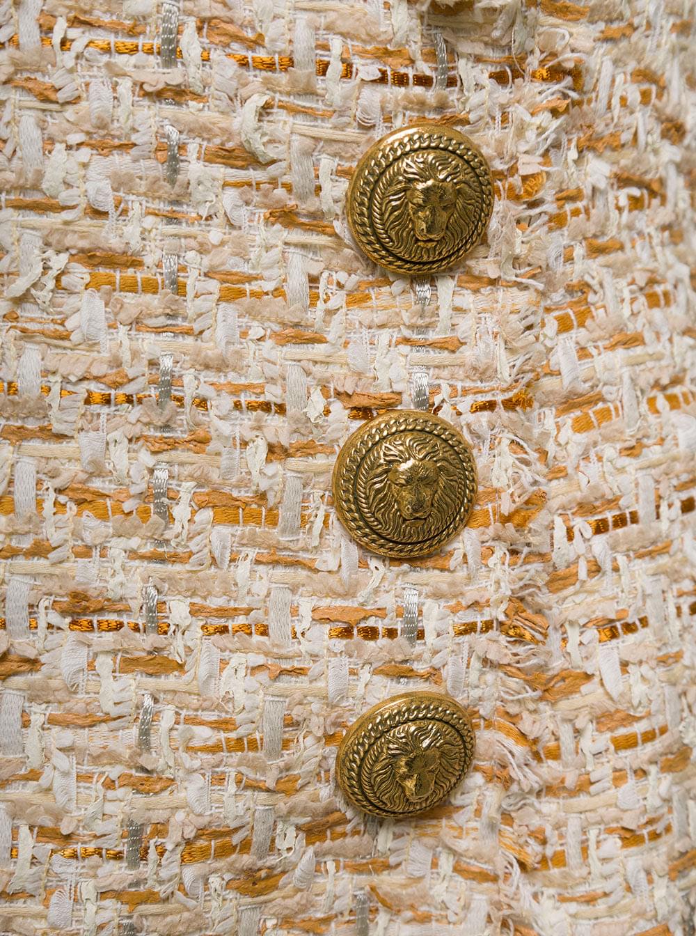 Balmain Women Beige Tweed Skirt With Front Golden Buttons In Cotton Blend Woman