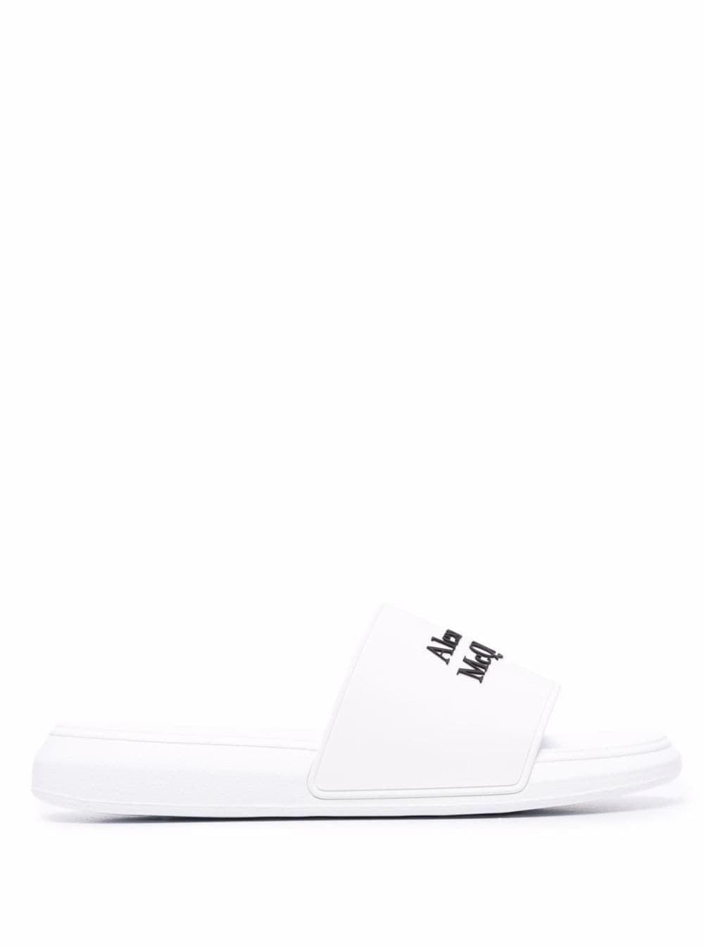 Alexander Mcqueen Men White Logo Pool Slides In Rubber
