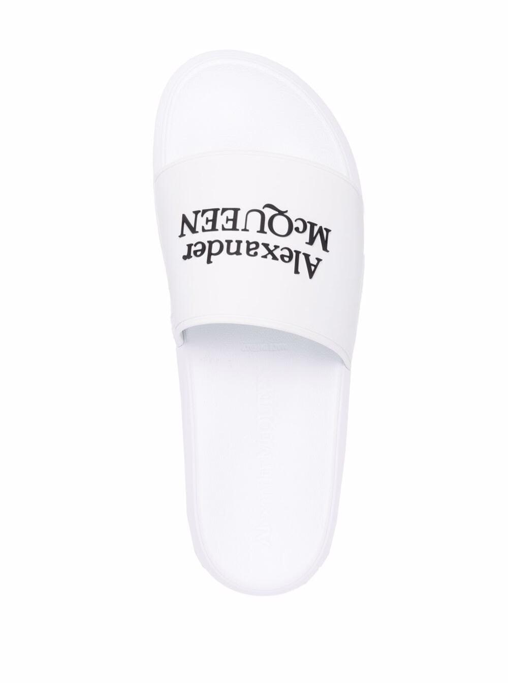 Alexander Mcqueen Men White Logo Pool Slides In Rubber