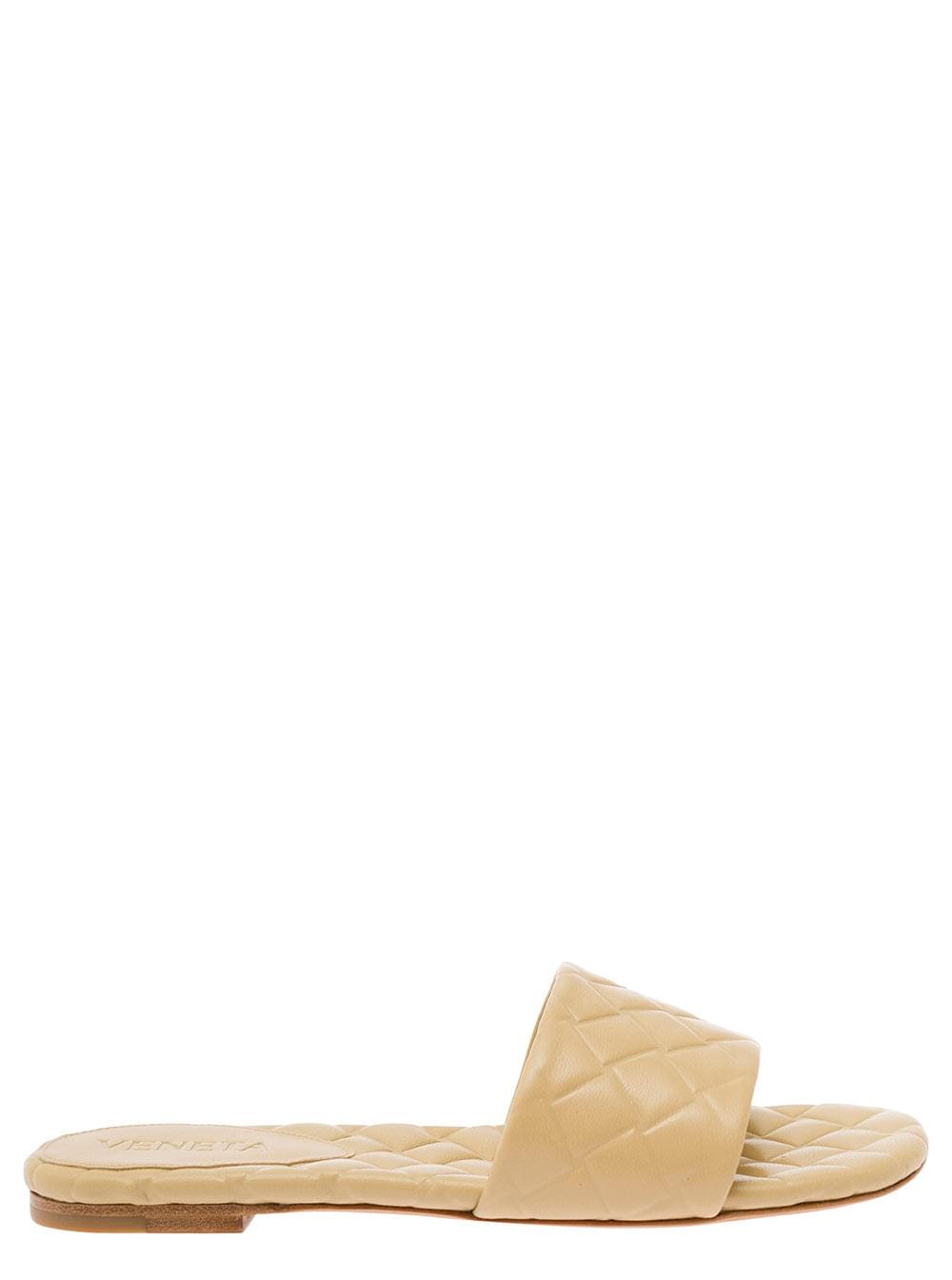 Bottega Veneta Women 'Slide Amy' Beige Sandals With Intreccio Motif In Leather Woman