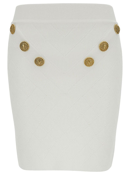 Balmain Women White Mini Pencil Skirt With Jewel Buttons In Viscose Blend Woman