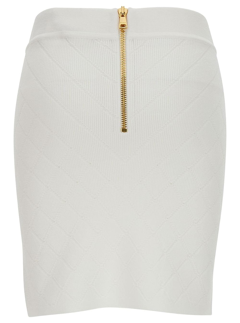 Balmain Women White Mini Pencil Skirt With Jewel Buttons In Viscose Blend Woman