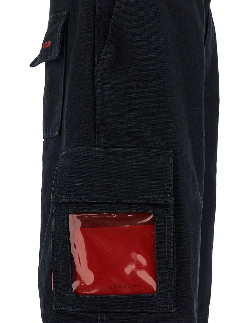 44 Label Group Men Black Cargo Bermuda Shorts With Logo Embroidery In Cotton Man