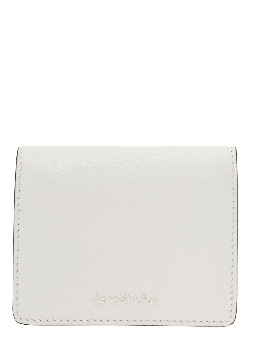Acne Studios Men White Card-Holder With Embossed Logo In Hammered Leather Man