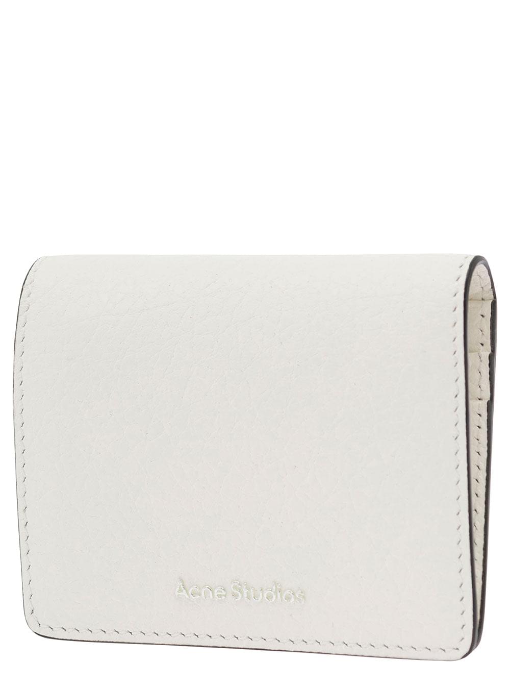 Acne Studios Men White Card-Holder With Embossed Logo In Hammered Leather Man