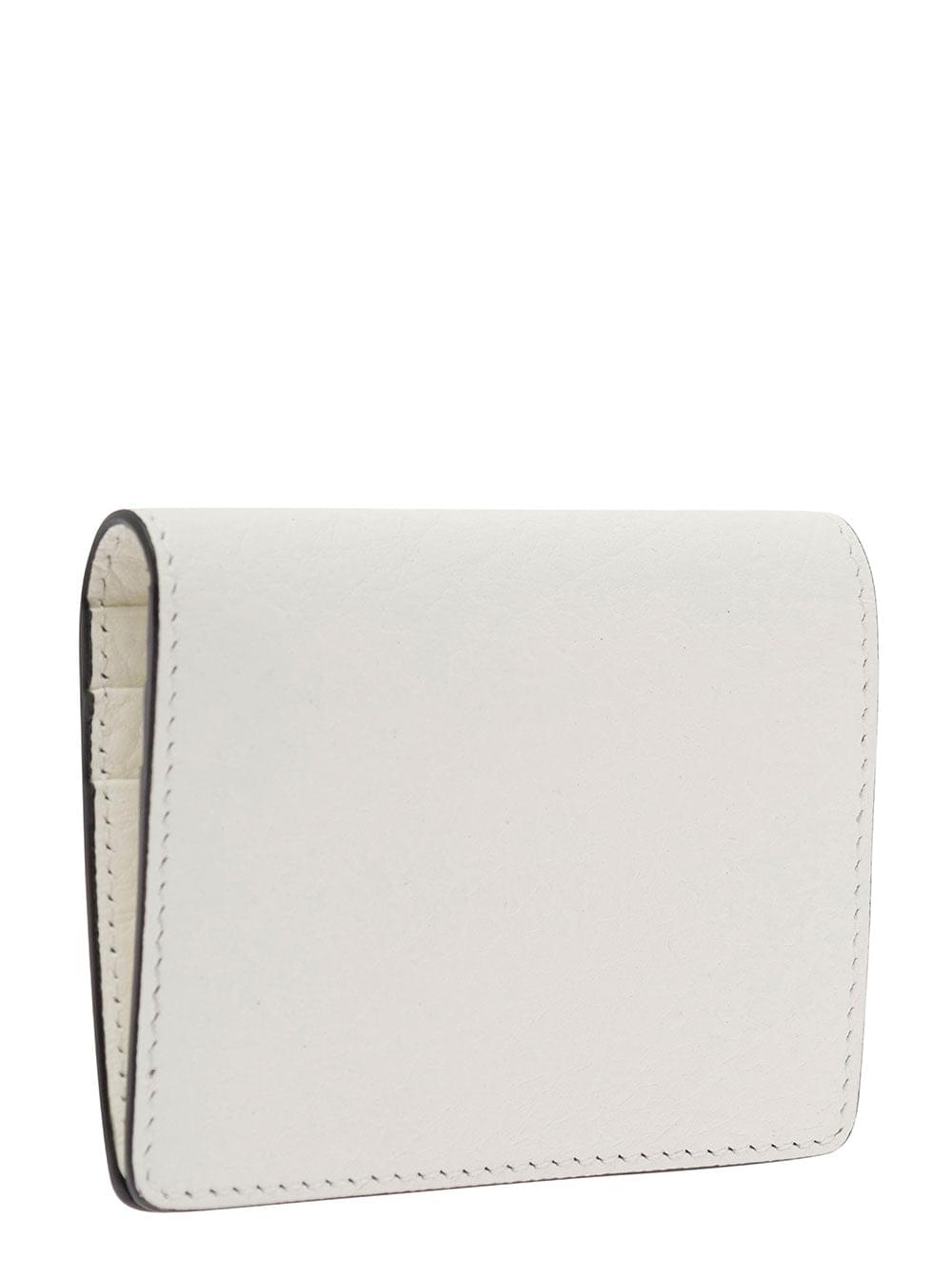 Acne Studios Men White Card-Holder With Embossed Logo In Hammered Leather Man