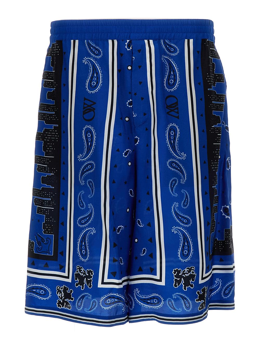 Off-White Men Blue Bandana Paisley Print Shorts In Viscose Man