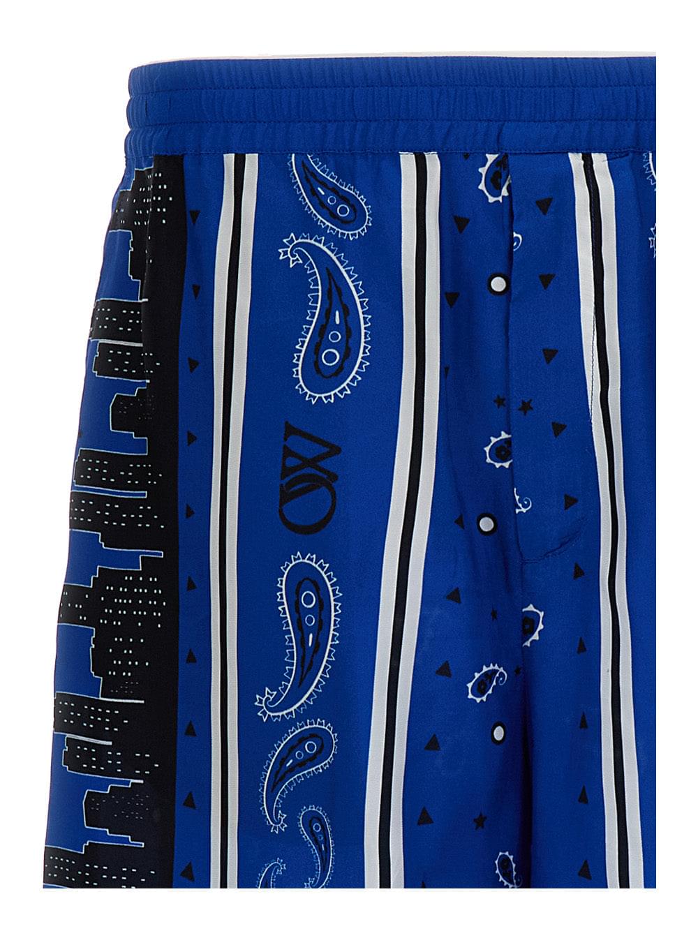 Off-White Men Blue Bandana Paisley Print Shorts In Viscose Man