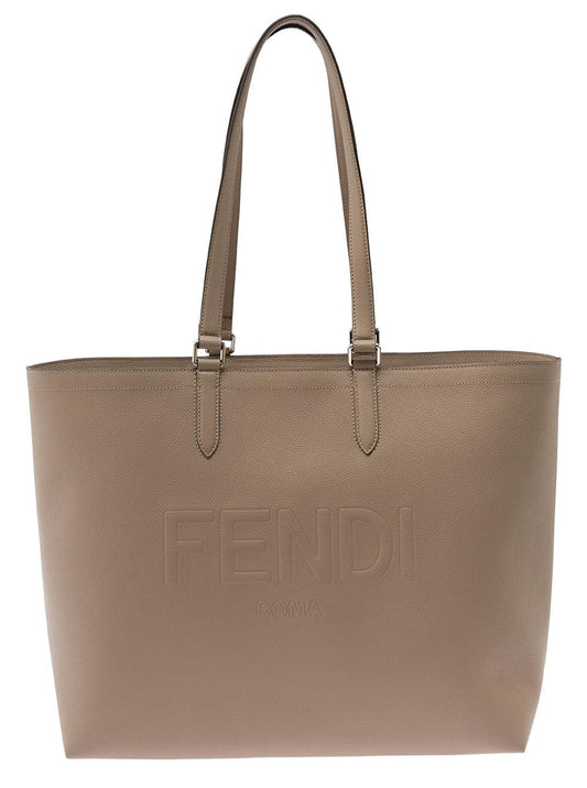 Fendi Men Beige Tote Bag With Embossed Logo In Leather Man