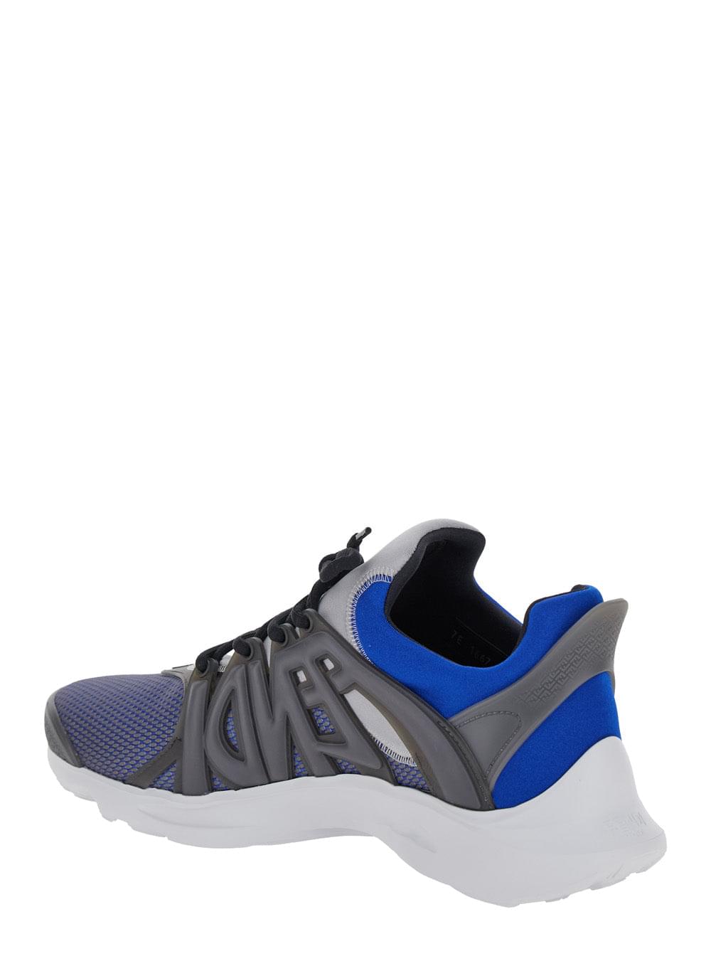 Fendi Men 'Fendi Tag' Blue Sneakers With Logo In Techno Mesh Man