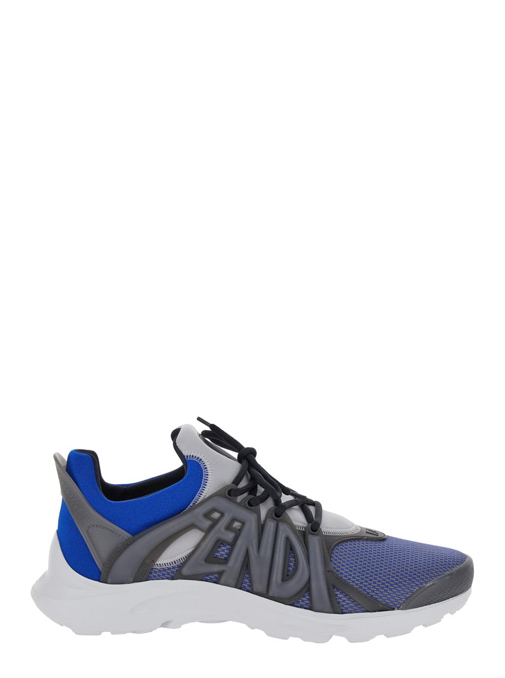 Fendi Men 'Fendi Tag' Blue Sneakers With Logo In Techno Mesh Man