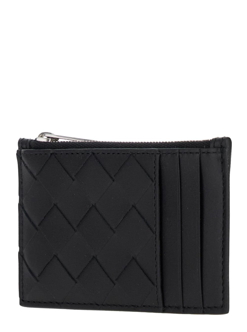 Bottega Veneta Men Black Card-Holder With Intreccio Motif In Leather Man