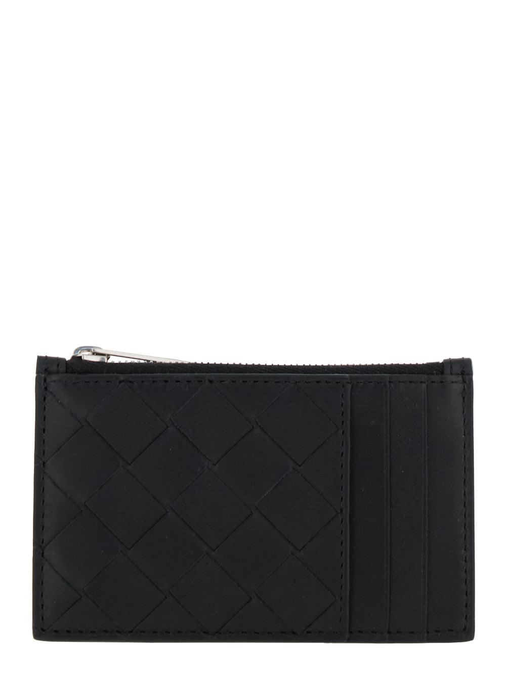 Bottega Veneta Men Black Card-Holder With Intreccio Motif In Leather Man