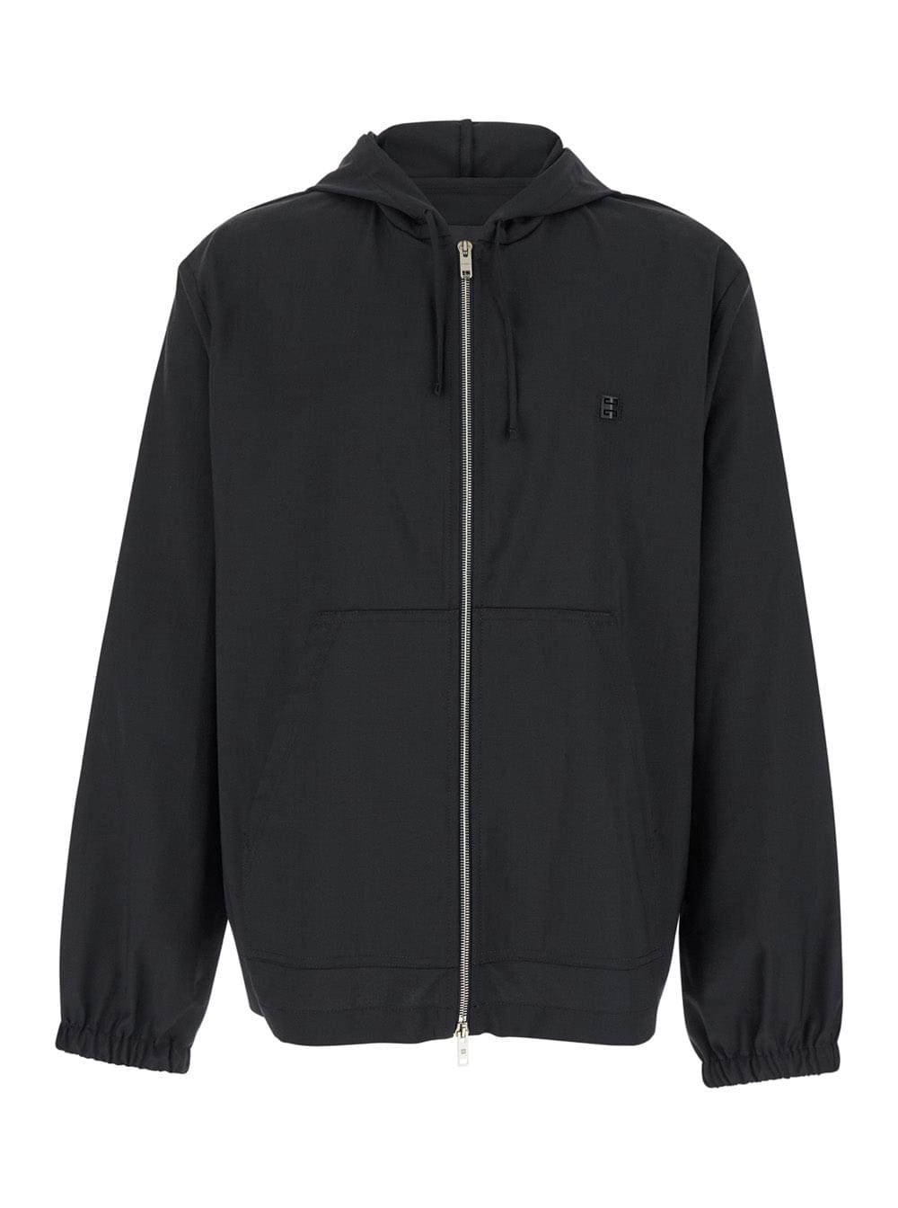 Givenchy Men Black Zip-Up Hoodie With Logo Detail In Wool Man
