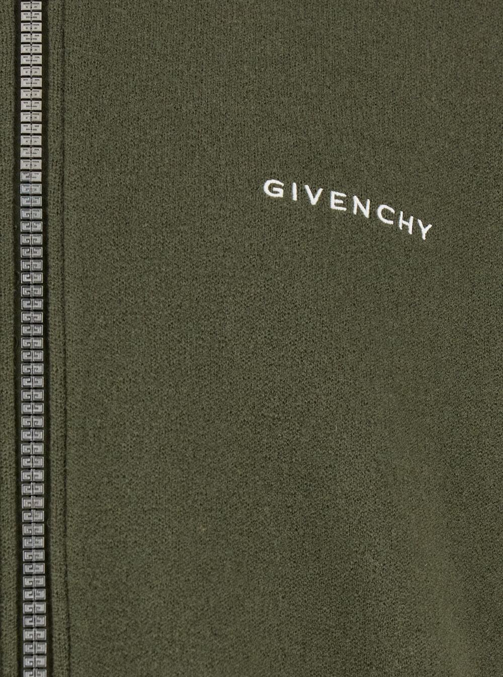 Givenchy Men Green Sweatshirt With Bomber Collar And 4G Logo In Wool Man