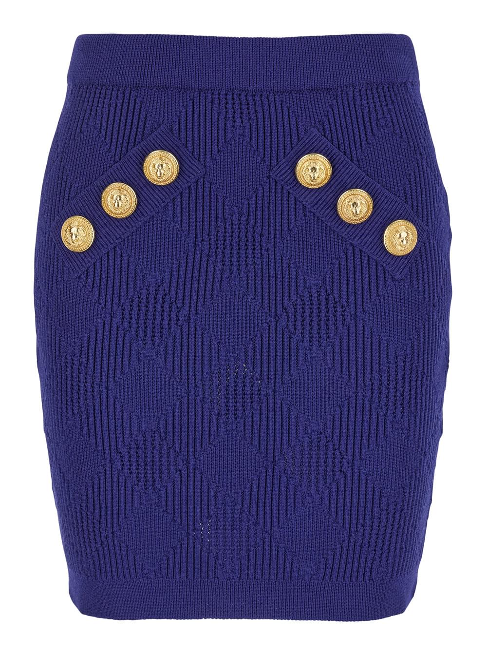 Balmain Women Blue Mini Skirt With Jewel Buttons In Viscose Blend Woman