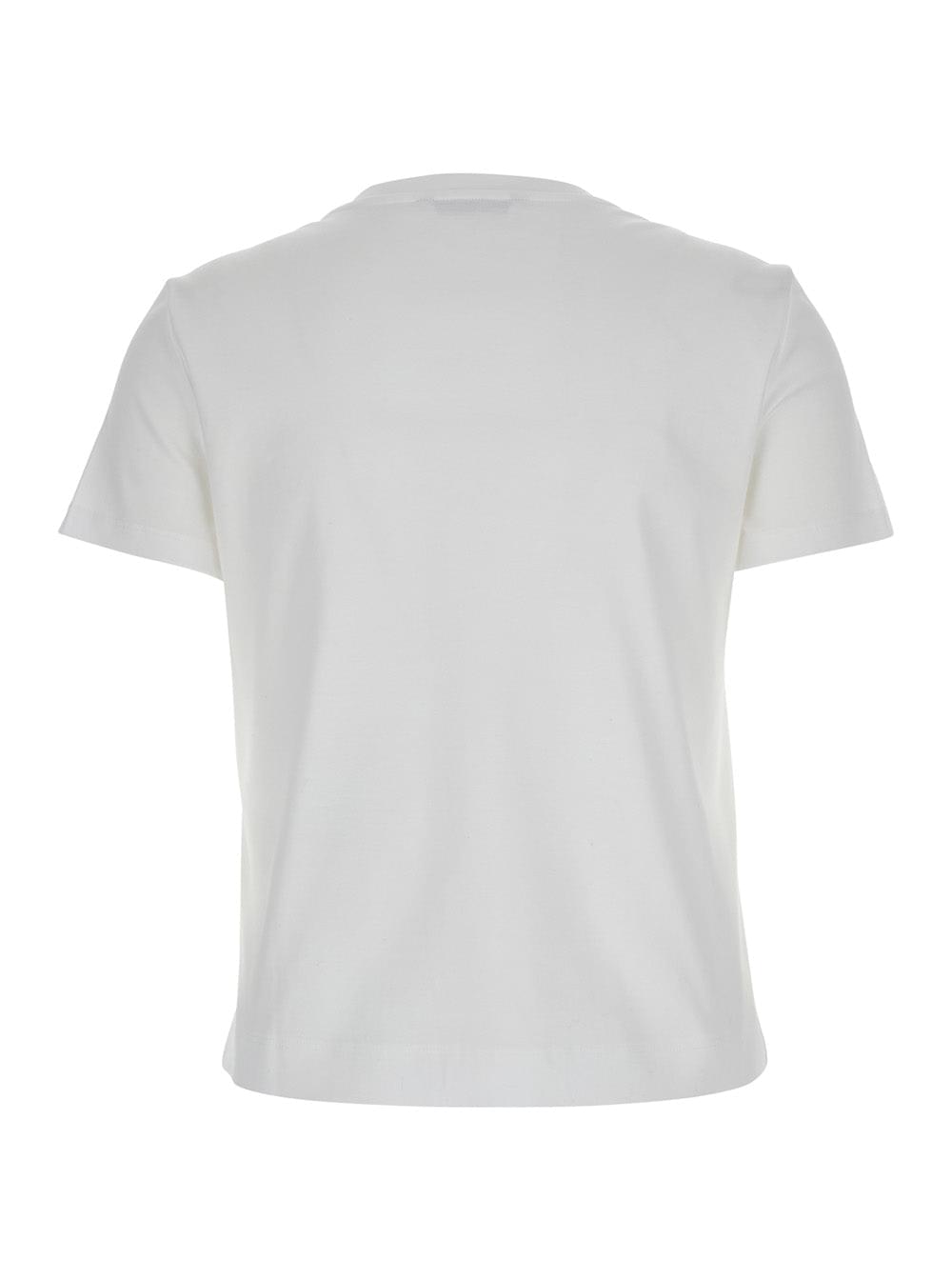 Max Mara Women 'Nerina' White Crewneck T-Shirt With Tonal Logo Lettering On The Front In Cotton Woman