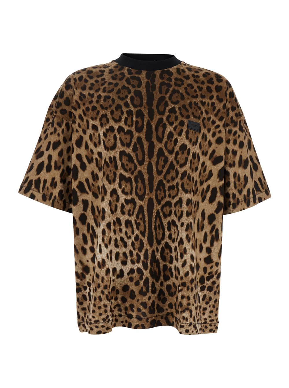 Dolce & Gabbana Men Brown T-Shirt With All-Over Leopard Motif In Cotton Man