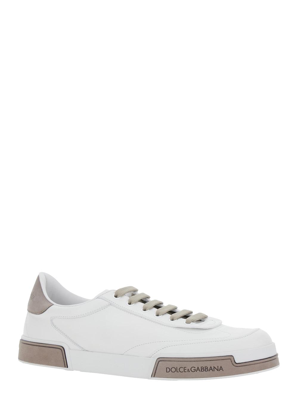 Dolce & Gabbana Men 'Portofino' White Sneaker With Logo Print On The Sole In Leather Man