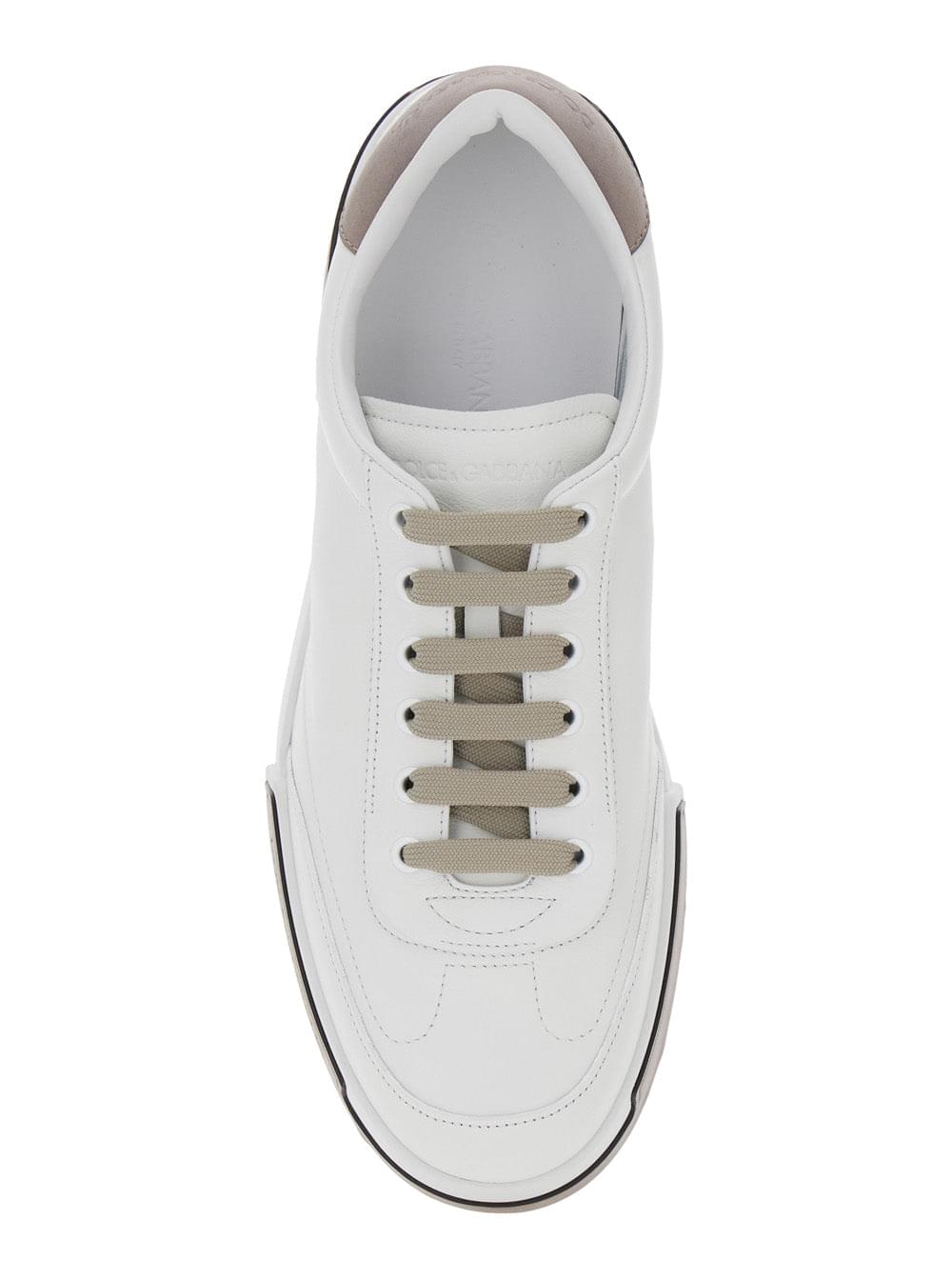Dolce & Gabbana Men 'Portofino' White Sneaker With Logo Print On The Sole In Leather Man