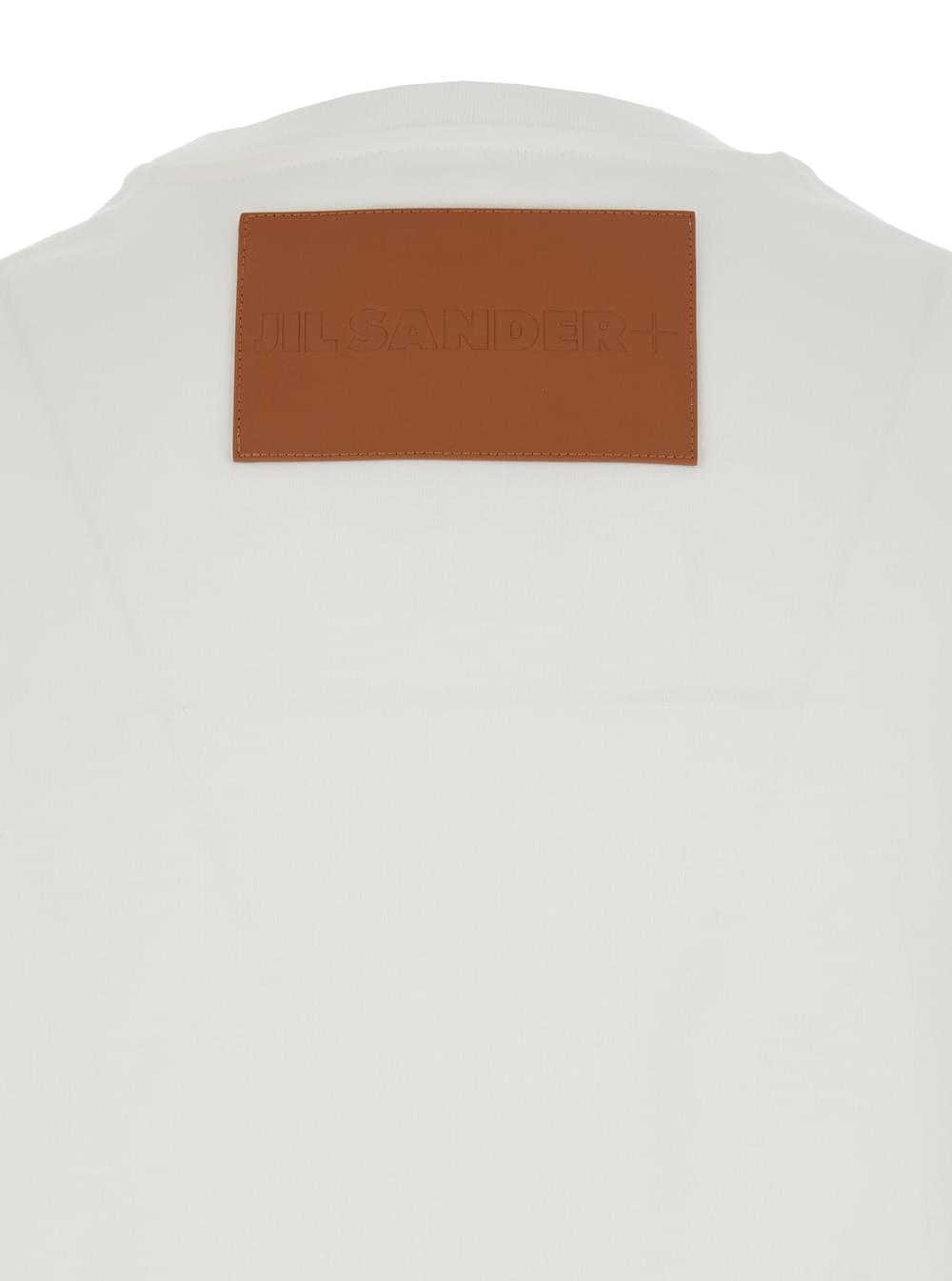Jil Sander Women White Crewneck T-Shirt With Logo Patch Applied On The Back In Cotton Woman