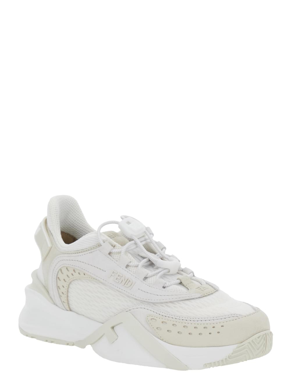 Fendi Women 'Flow' White Sneakers With Toggle Closure And Logo Lettering On The Side In Tech Fabric Woman